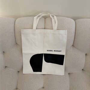 Isabel Marant Cream and Black Graphic Canvas Tote Bag